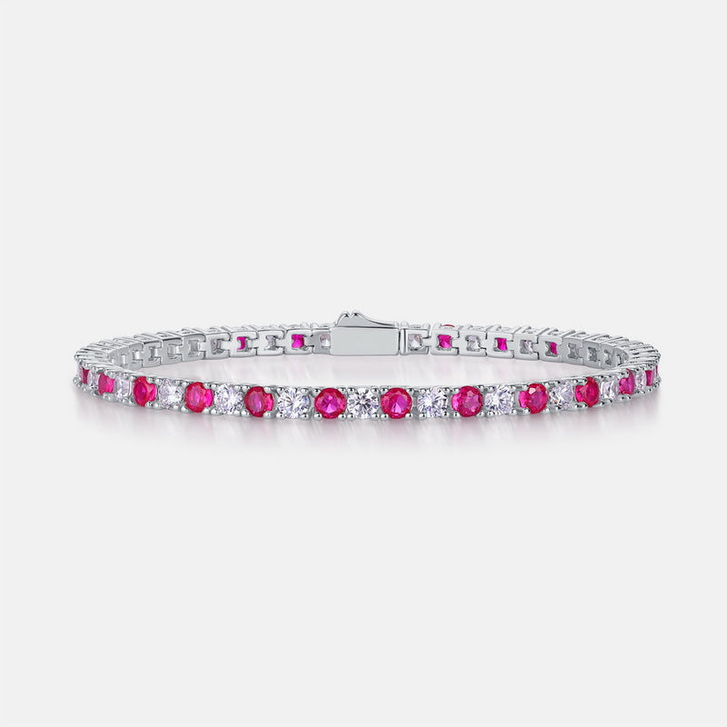 Round Cut Lab-Grown White & Ruby Tennis Bracelet For Women shine of diamond