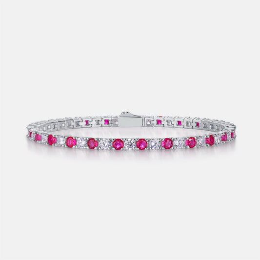 Round Cut Lab-Grown White & Ruby Tennis Bracelet For Women shine of diamond