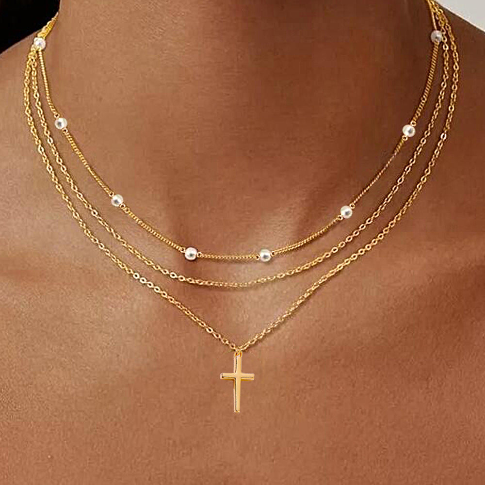 Vintage Layered Sterling Silver Necklace in Golden Color shine of diamond