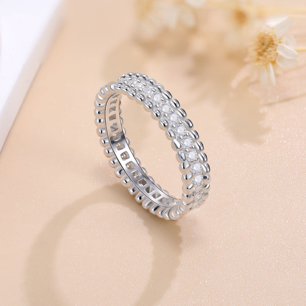 Round Cut Paved Moissanite 18k Gold Plated Band Carly Jewelry