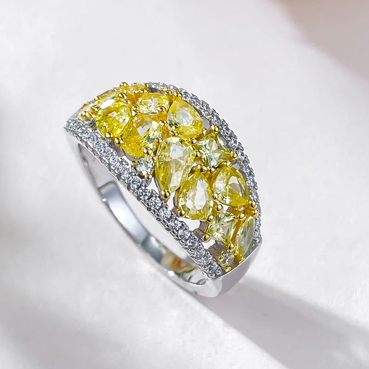 Gorgeous Unique Design Yellow Sterling Silver Wedding Band shine of diamond