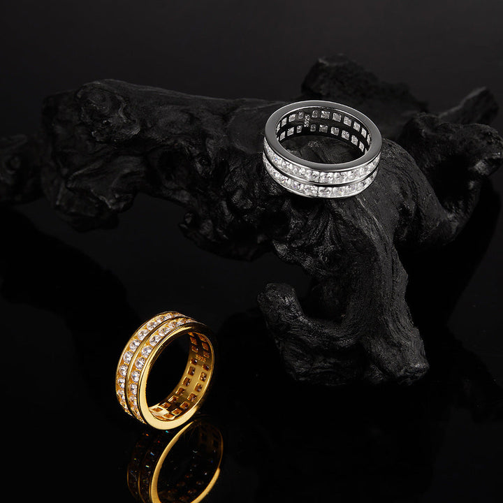 Moissanite Unisex Double Row Channel Set Wedding Band in Sterling Silver Shine of Diamond