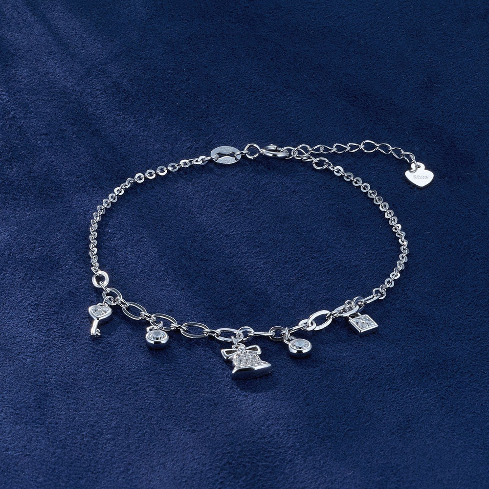 925 Sterling Silver Creative Bell and Key Christmas Bracelet for Women Shine of Diamond