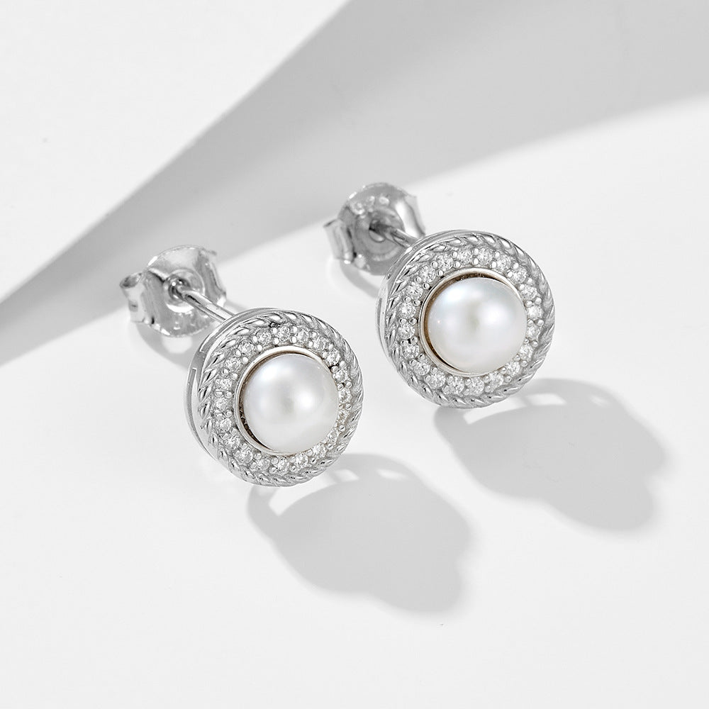 Retro Halo Natural Pearls Stud Earrings Carly Jewelry