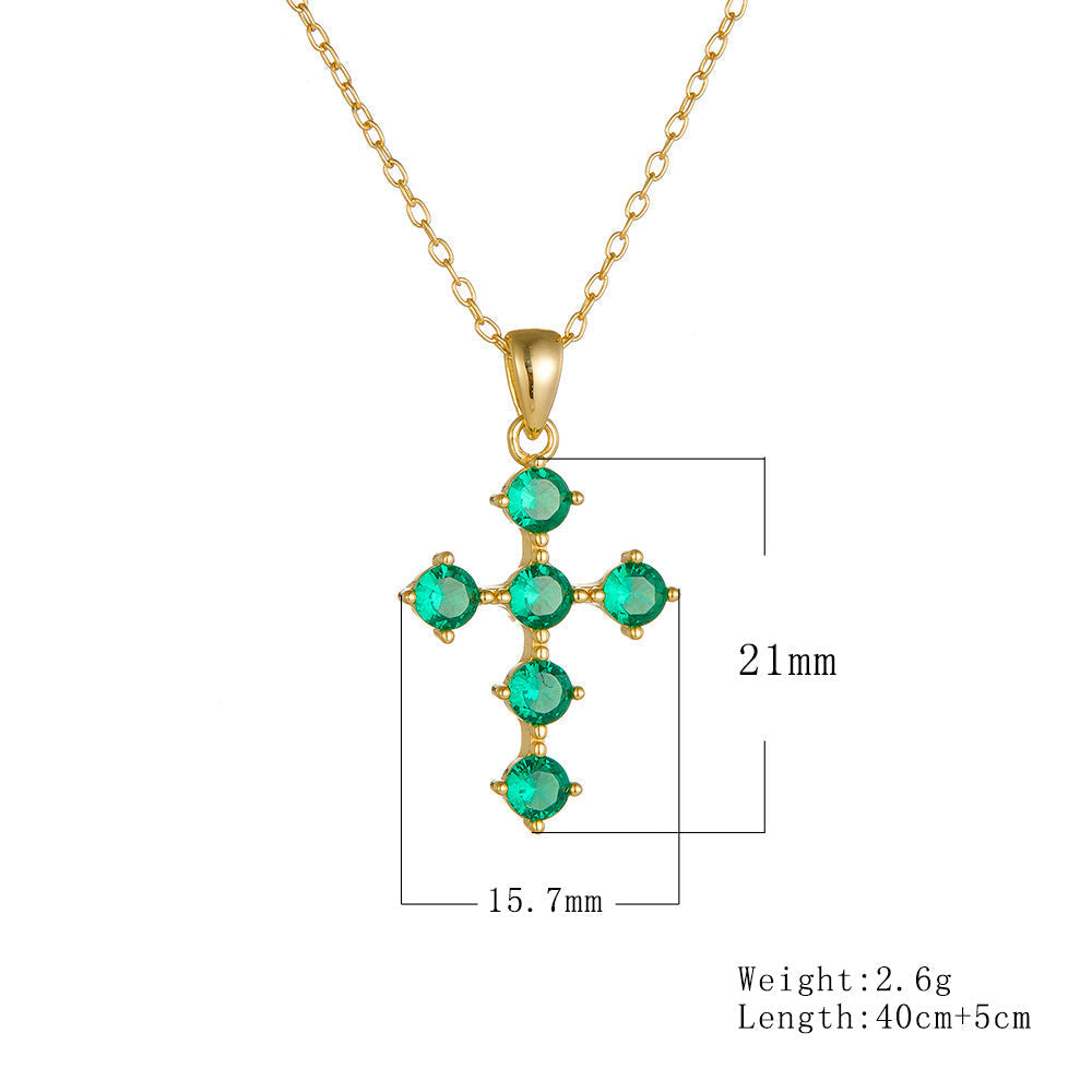 Vintage Emerald Green Cross Design Sterling Silver Necklace Carly Jewelry