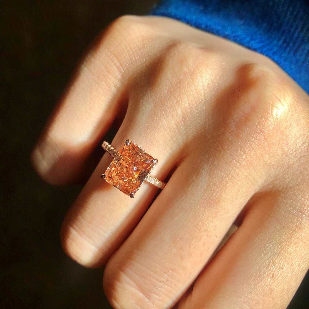 Elegant Rose Golden Engagement Ring in 925 Sterling Silver shine of diamond