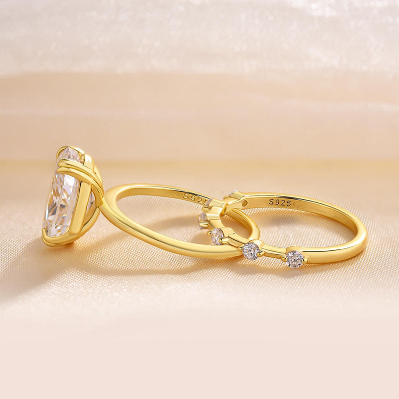 Exquisite Golden Tone Oval Cut Solitaire Bridal Set in Sterling Silver Shineofdiamond