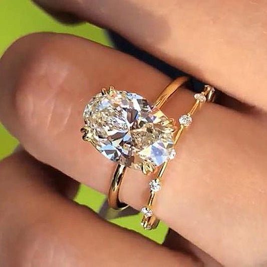 Exquisite Golden Tone Oval Cut Solitaire Bridal Set in Sterling Silver Shineofdiamond