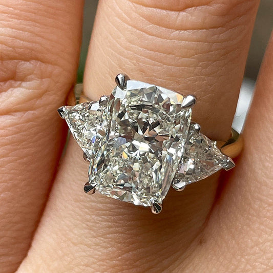 Exclusive Two-Tone Radiant Cut Three Stone Sterling Silver Engagement Ring Shineofdiamond