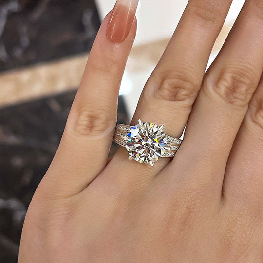 Stunning Round Cut Three Shank Design Sterling Silver Engagement Ring Shineofidamond