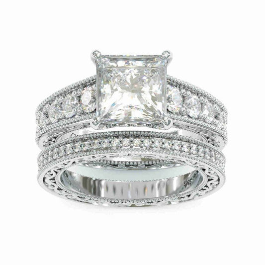 Princess Cut Wedding Bridal Set In Sterling Silver Shineofdiamond