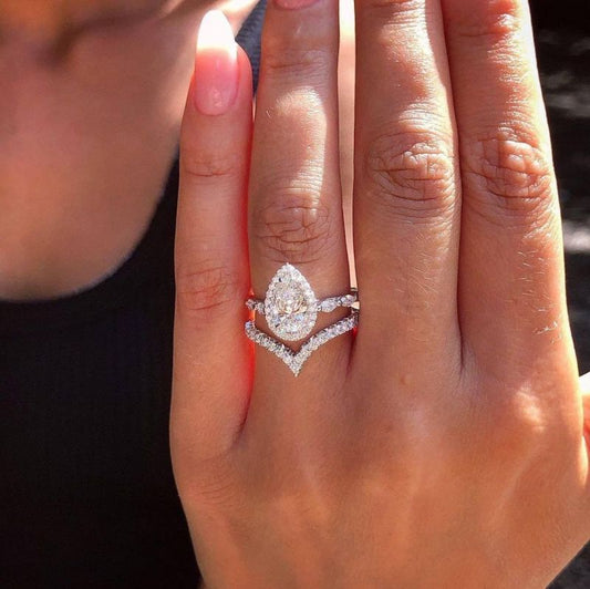 Gorgeous Halo Pear Cut Wedding Ring Set In Sterling Silver Shineofdiamond