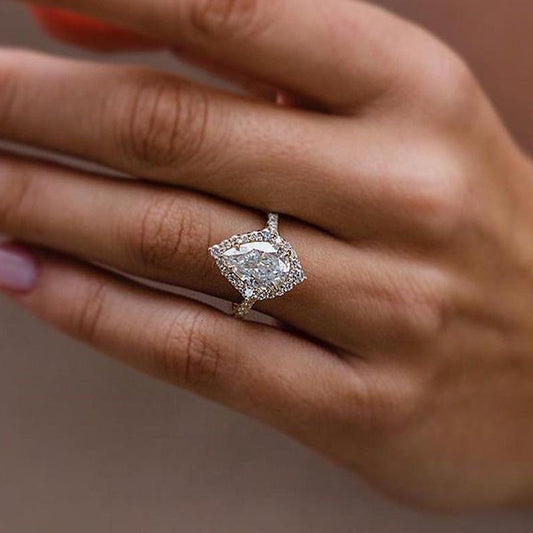 Elegant Golden Tone Halo Pear Cut Sterling Silver Engagement Ring Shineofdiamond