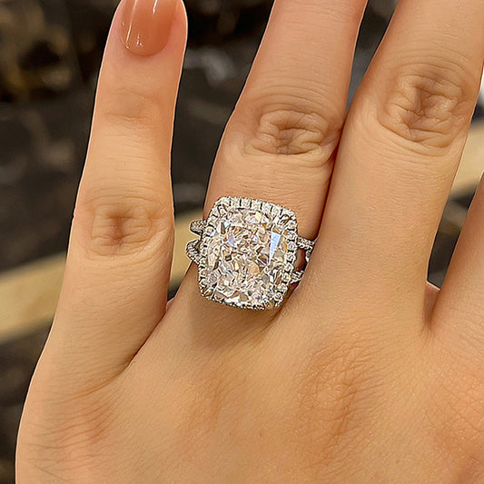 Luxurious Split Shank Halo Cushion Cut Sterling Silver Engagement Ring Shineofdiamond