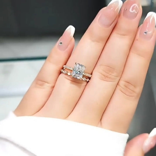 Stunning Radiant Cut Bridal Set In Golden Tone shineofdiamond
