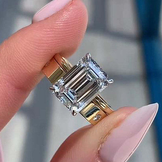 Timeless Golden Tone Emerald Cut Bridal Set In Sterling Silver shineofdiamond