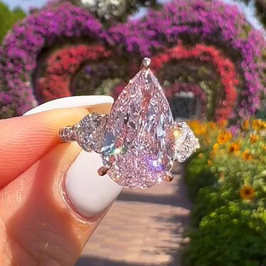 Stunning Pear Cut Pink Three Stone Engagement Ring Shineofdiamond