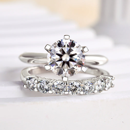 Classic Round Cut 6 Prong Bridal Set In Sterling Silver shineofdiamond