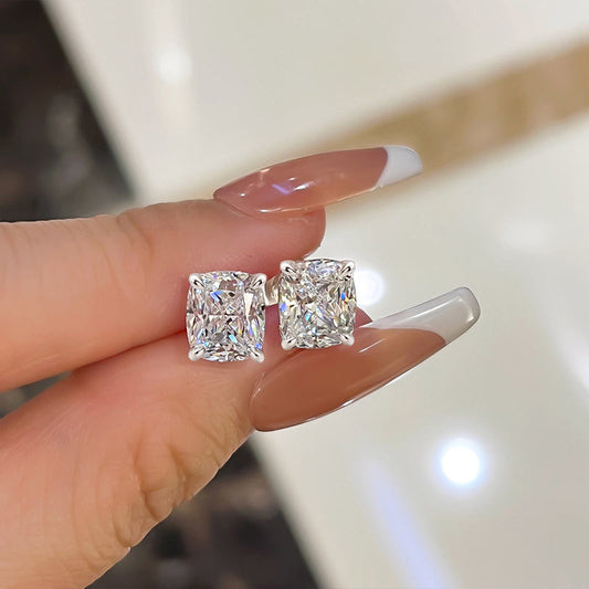 Simple Cushion Cut Stud Earrings In Sterling Silver Shineofdiamond