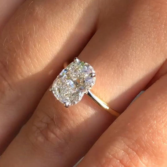 Elegant Elongated Cushion Cut Sterling Silver Engagement Ring With Hidden Halo shineofdiamond