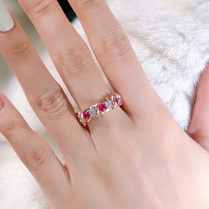 X-Shape Two Tone Sterling Silver Wedding Band shineofdiamond