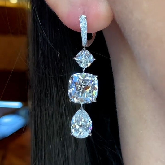 Antique Cushion & Pear Cut Sterling Silver Drop Earrings Shineofdiamond