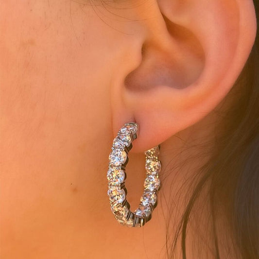 Classic Round Cut Sterling Silver Hoop Earrings For Women Shineofdiamond