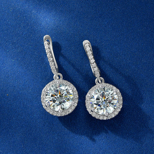 Classic Halo Round Cut Drop Earrings In Sterling Silver Shineofdiamond