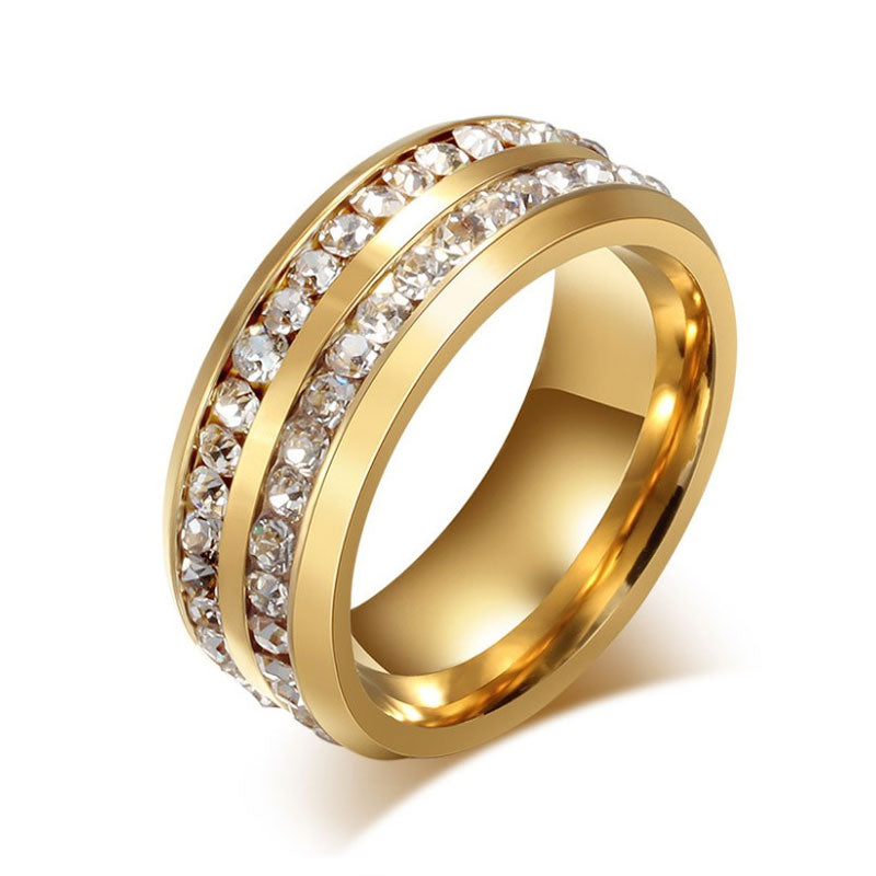 Round Cut White Sapphire Gold Titanium Wedding Band For Men Shineofidamond