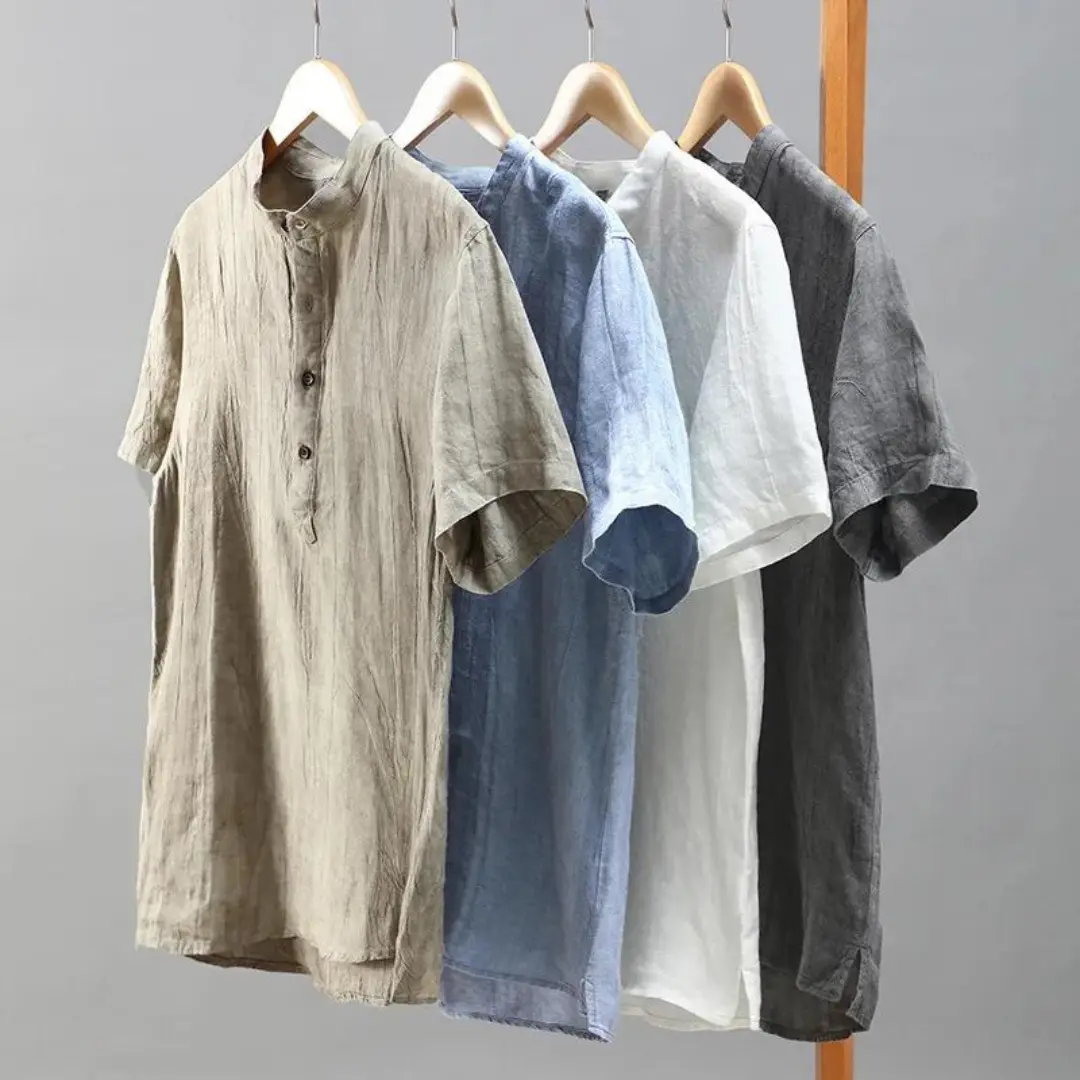Ocean Blue Pure Linen Button-Down - Shirt CASA LARO
