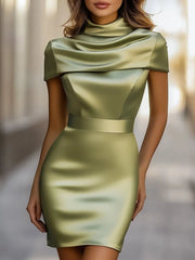 Olive Green Satin Sleeveless Two-Piece - Mini Dress CASA LARO