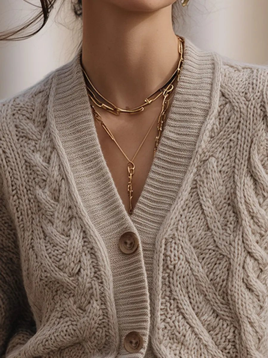 Oversized Chunky Cable Knit Button-Front - Cardigan CASA LARO