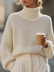 Oversized Cream Knit Turtleneck - Sweater CASA LARO