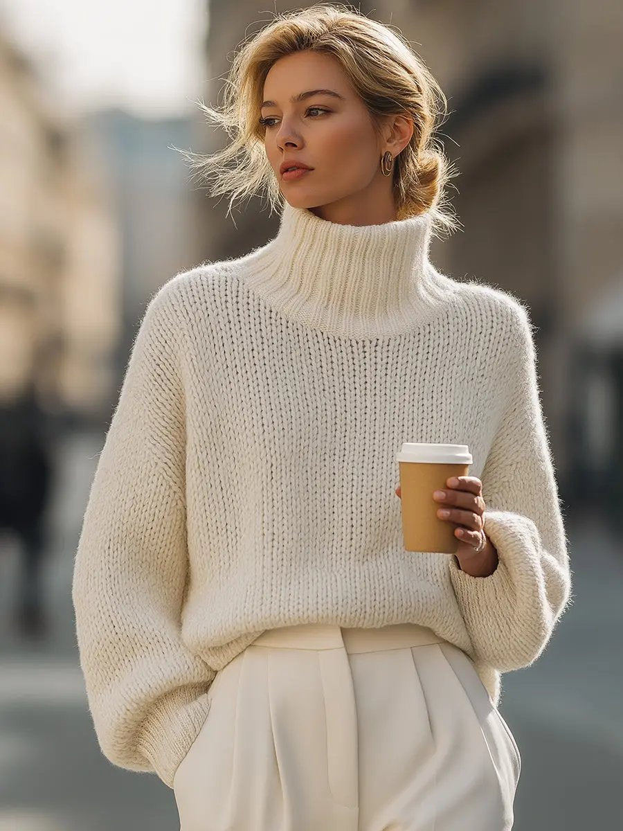 Oversized Cream Knit Turtleneck - Sweater CASA LARO