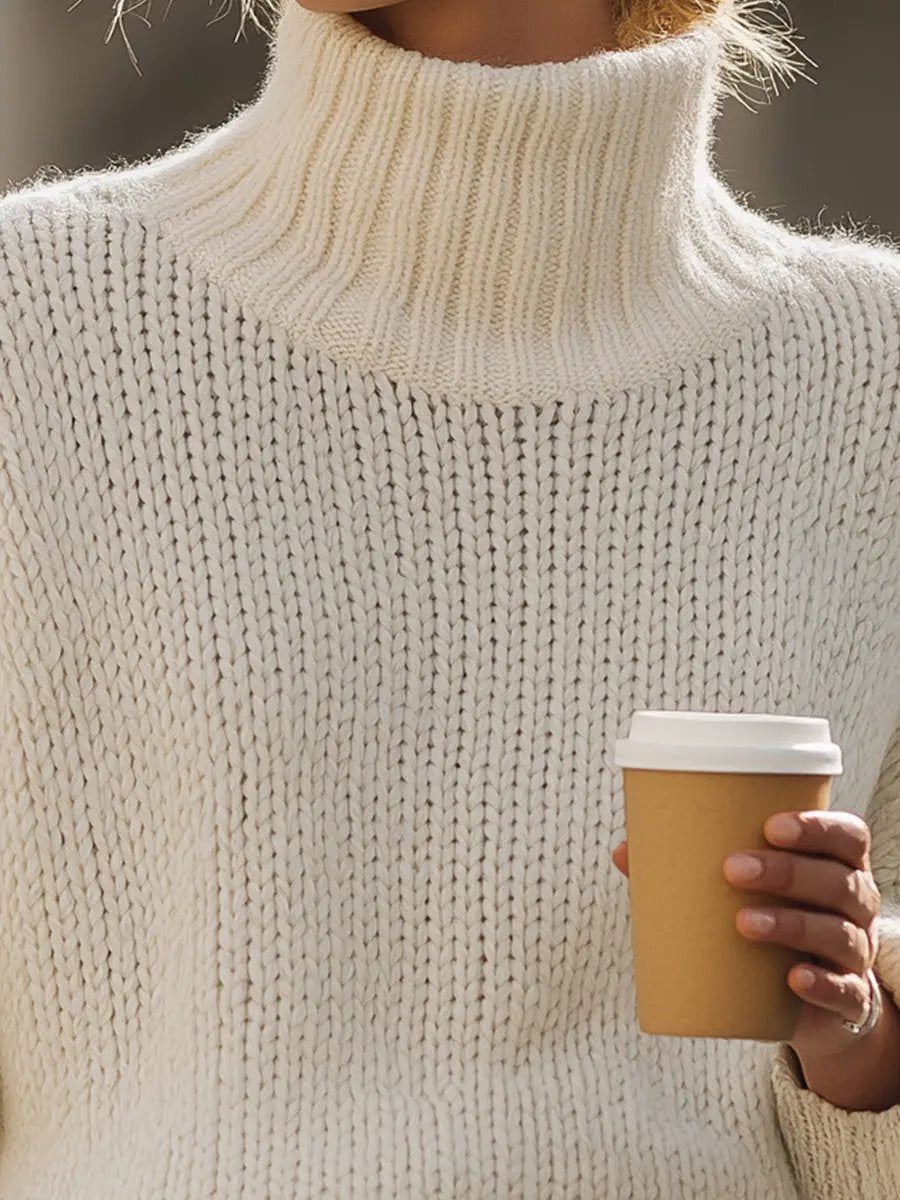 Oversized Cream Knit Turtleneck - Sweater CASA LARO