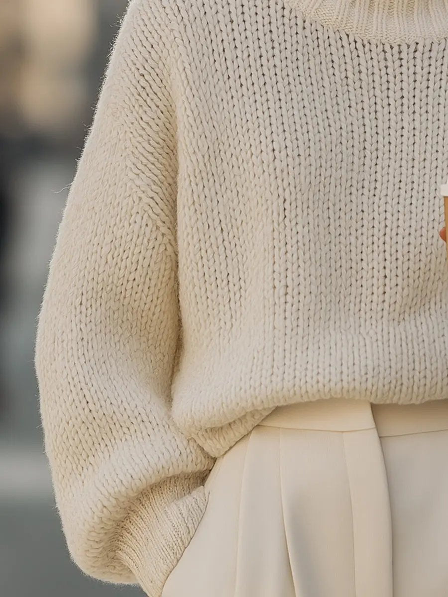 Oversized Cream Knit Turtleneck - Sweater CASA LARO