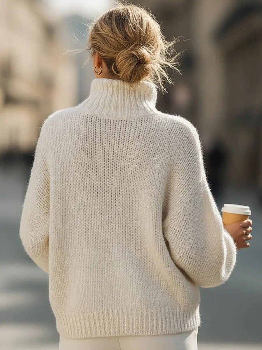 Oversized Cream Knit Turtleneck - Sweater CASA LARO