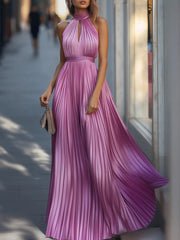 Pink Pleated Flowy Maxi Dress - Maxi Dress CASA LARO