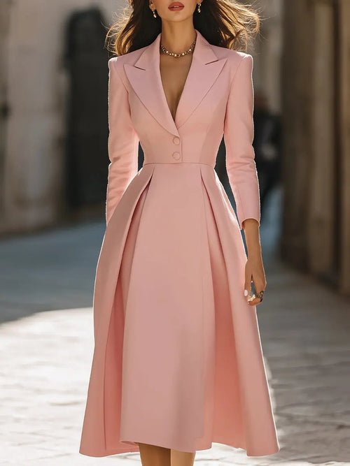 Pleated Blazer-Style Tailored Workwear Dress - Midi Dress CAAYWORLD