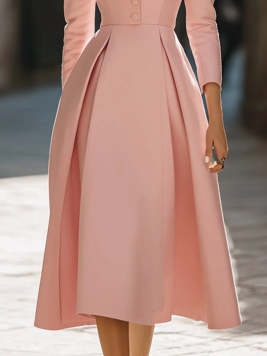 Pleated Blazer-Style Tailored Workwear Dress - Midi Dress CASA LARO