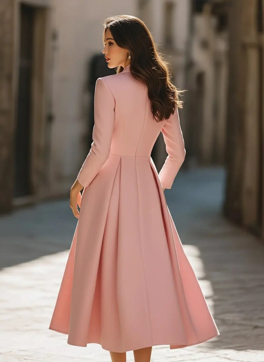 Pleated Blazer-Style Tailored Workwear Dress - Midi Dress CASA LARO