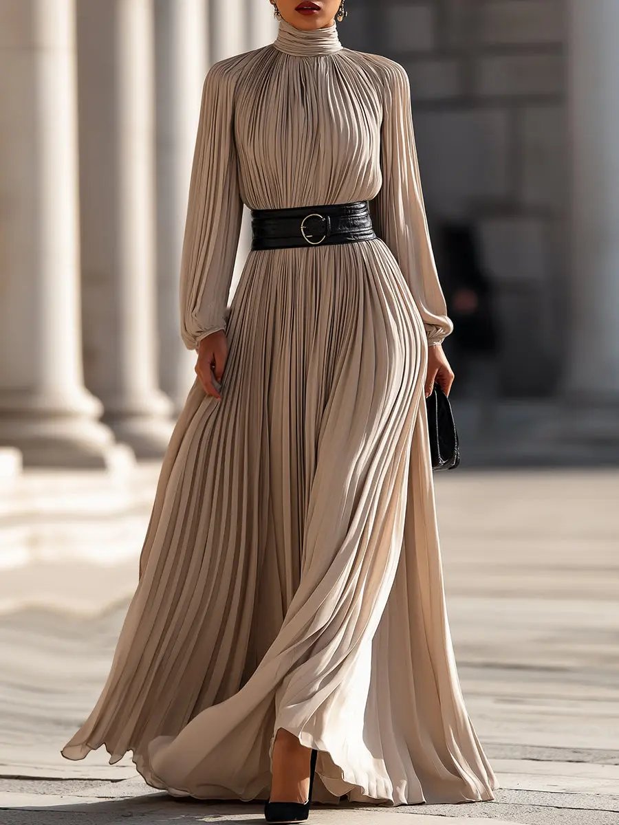 Pleated High-Neck Flowy Chiffon - Maxi Dress CASA LARO