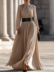 Pleated High-Neck Flowy Chiffon - Maxi Dress CASA LARO