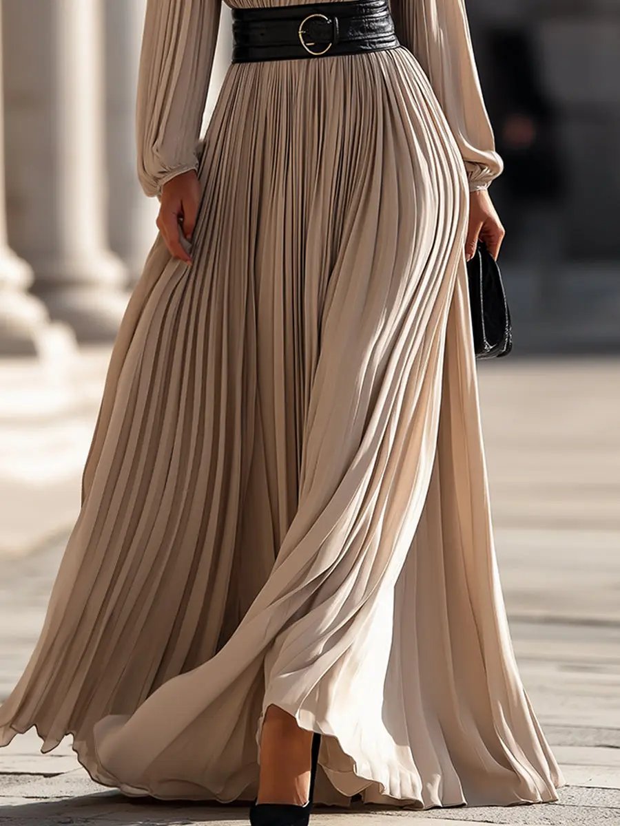Pleated High-Neck Flowy Chiffon - Maxi Dress CASA LARO