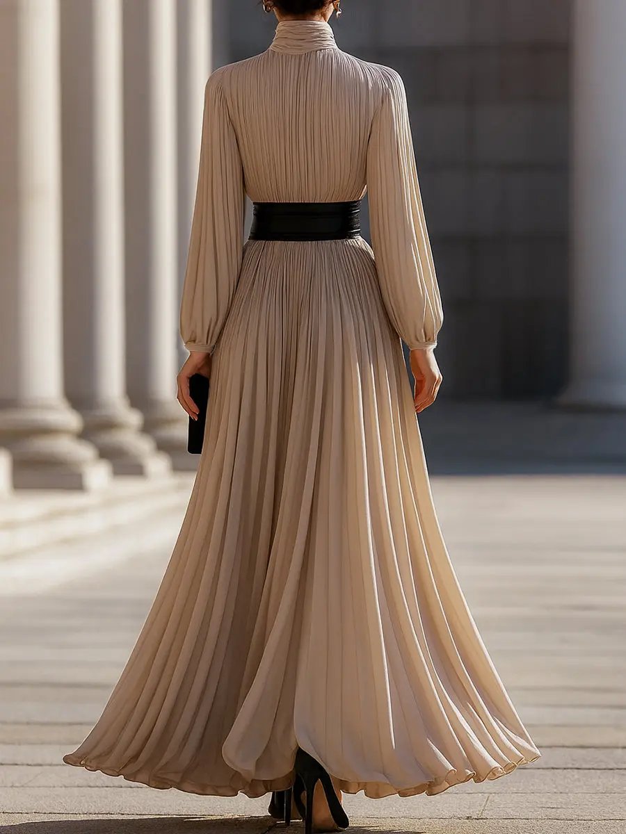 Pleated High-Neck Flowy Chiffon - Maxi Dress CASA LARO