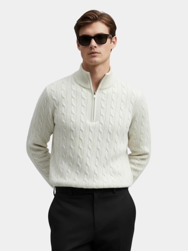 Premium Cable-Knit Zip Neck Sweater - Casa  Laro CASA LARO