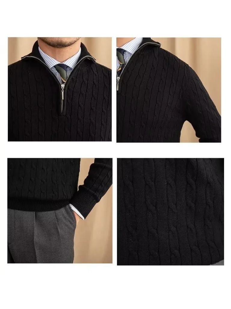 Premium Cable-Knit Zip Neck Sweater - Casa  Laro CASA LARO