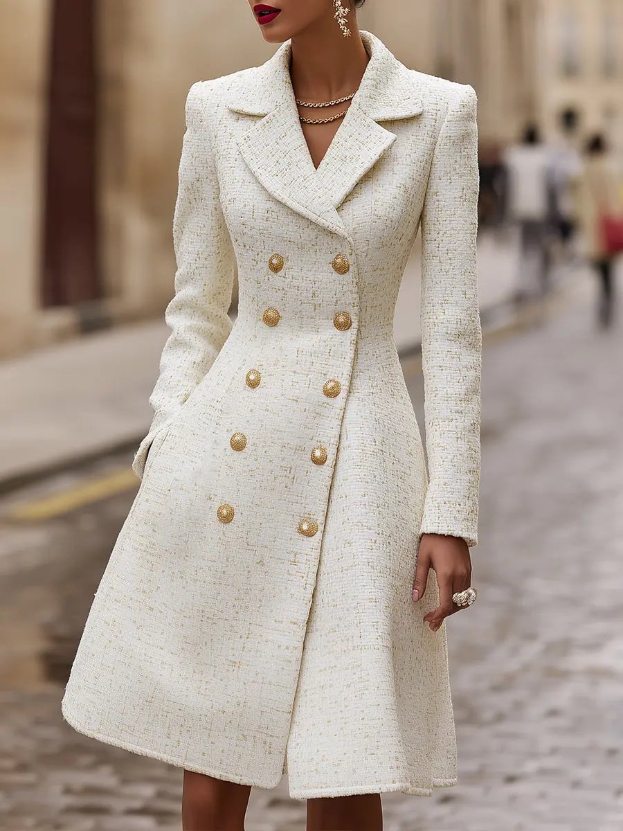 Regal Double-Breasted Ivory Coat Dress - Coat Dress CASA LARO