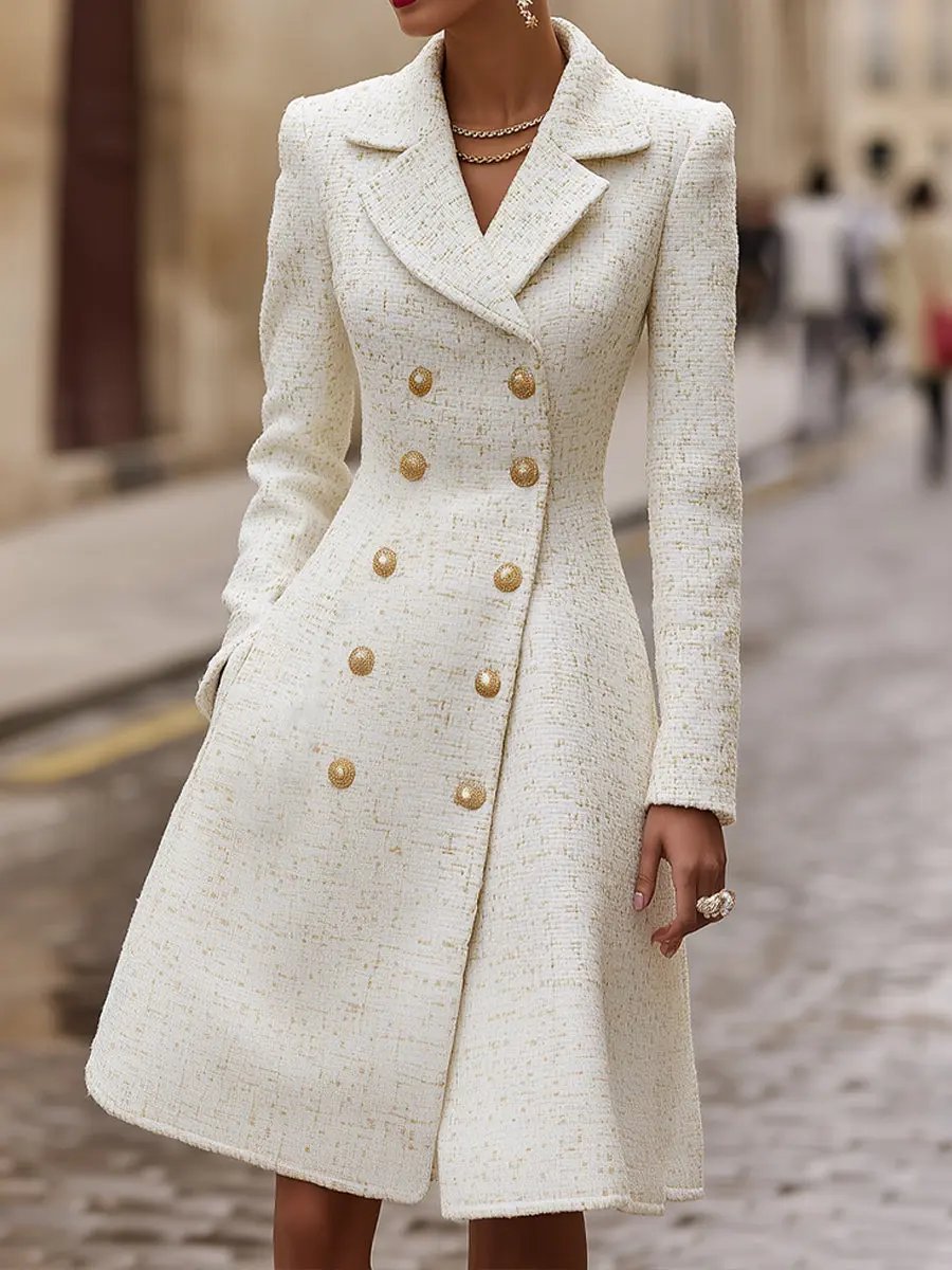 Regal Double-Breasted Ivory Coat Dress - Coat Dress CASA LARO