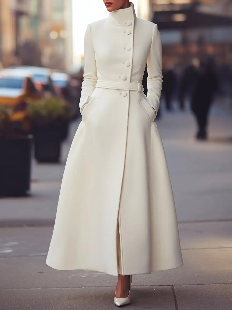 Regal White Military-Inspired Tailored Wool - Wool Coat CASA LARO